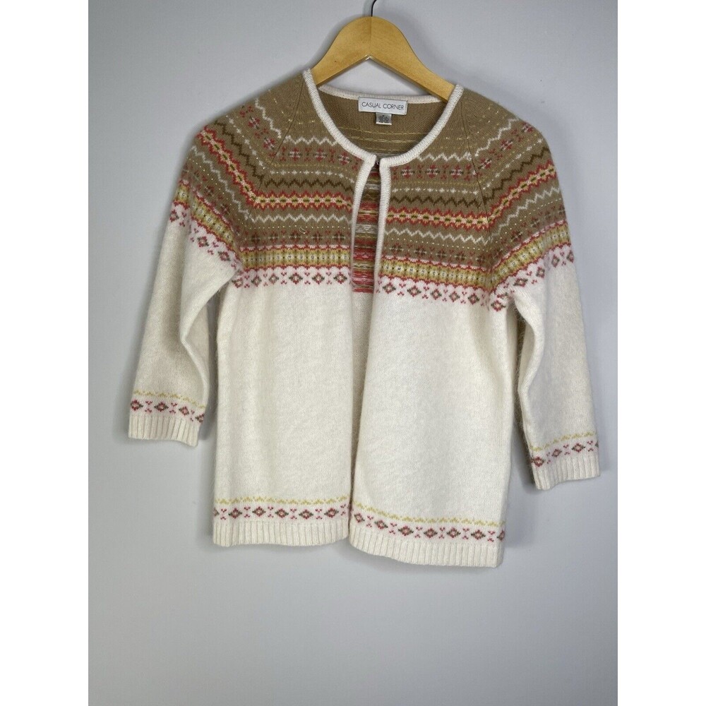 Casual Corner Womens 3/4 Sleeve Cardigan Size M VTG Fall Classic Grannycore